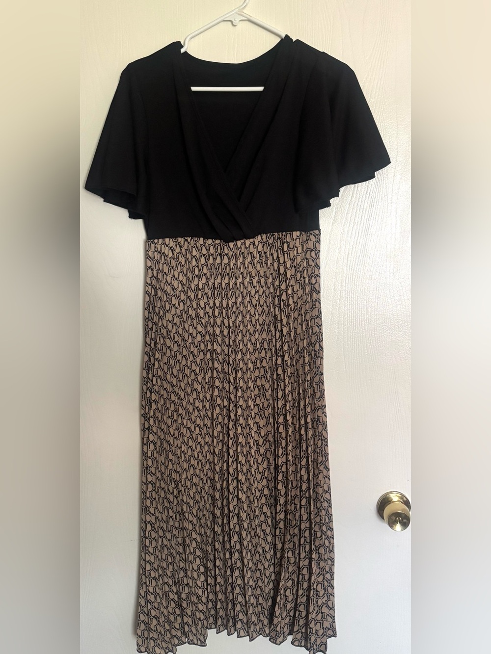 Black Top with Beige Patterned Dress
